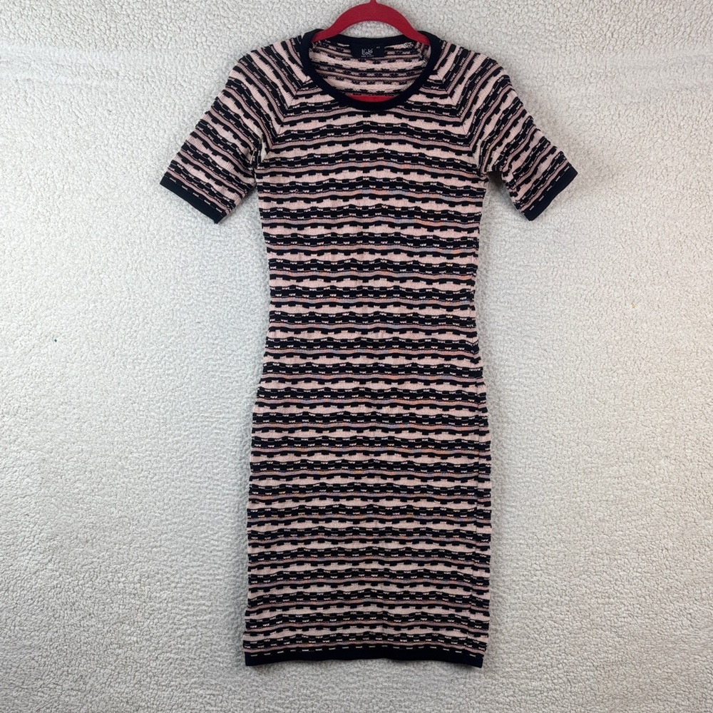 Liola Italy Womens Pink Black Striped Knit Short Sleeve Dress Size IT 42 (US 6)